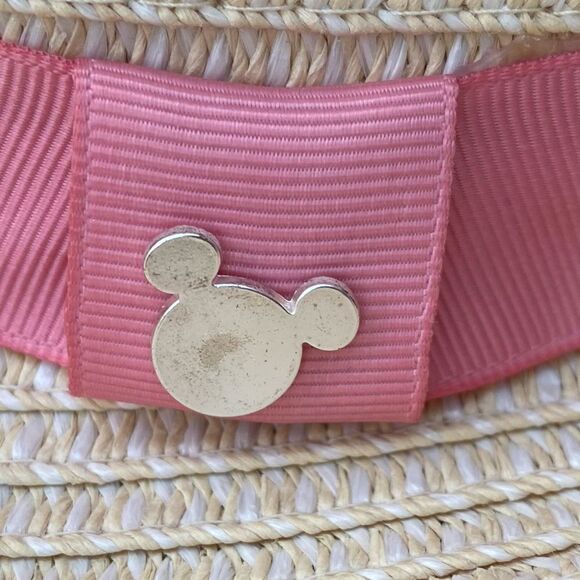 Disney Parks Straw Hat with Pink Hatband and Mickey Mouse Medallion. Adult. NWOT - Picture 8 of 10